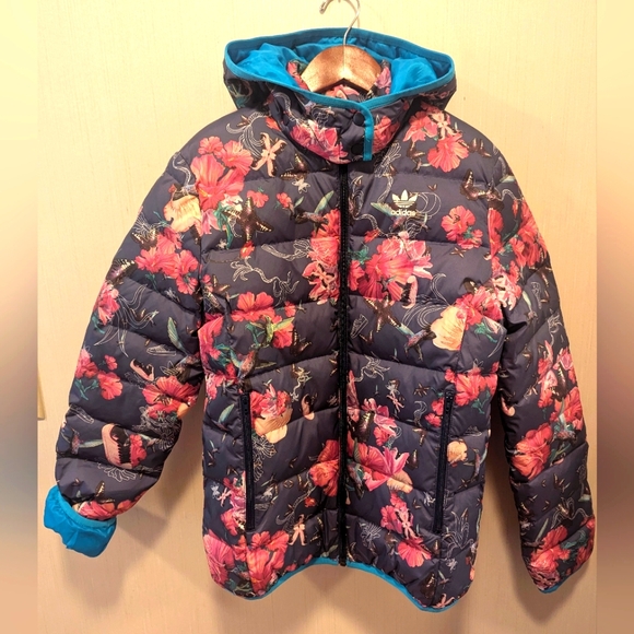 Adidas Floral Puffer Jacket Girls Size Large Or UK 13-14 Y NWOT - Picture 2 of 4